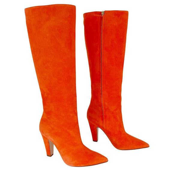 Manolo Blahnik Lina Orange Suede Knee High Pointed Toe Heeled Boot size IT 39.5 - Picture 2 of 15